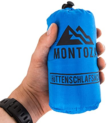 montoza Hüttenschlafsack - Ultraleicht 170g Mauve rot - Inlett aus Seide und Baumwolle - Reiseschlafsack leicht, dünn, warm (blau)