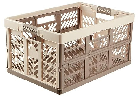 keeeper 4x Stabile Profi-Klappboxen mit Soft-Touch Griffen, 54 x 37 x 28 cm, 45 l, Ben, Creme/ Taupe