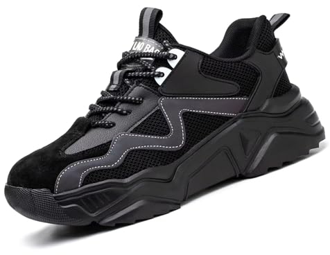Annvia Sicherheitsschuhe Damen S1 Leicht Arbeitsschuhe Herren Stahlkappenschuhe Atmungsaktiv rutschfeste Schutzschuhe Sneaker mit Stahlkappen Schwarz größe 39