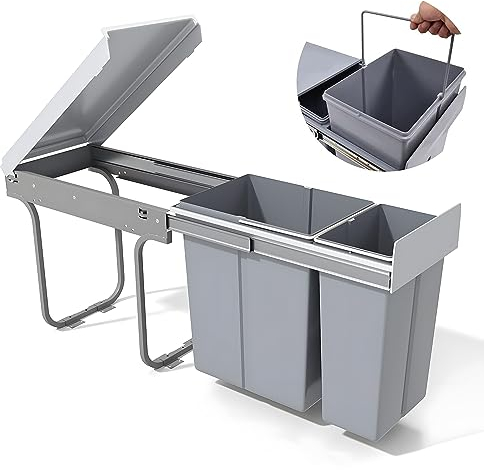 Nisorpa Pull Out Kitchen Bin 30L(10L+20L), Under Sink Bins for Kitchen Cupboard 300mm, Pull Out Bin Under Counter, Waste Bins In Cupboard