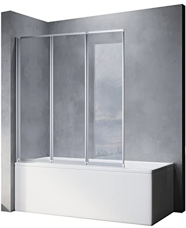 SONNI Parete Vasca 3 Ante,Vasca da Bagno Pieghevoli a Libro Silenziosa Nano Vetro 4 mm Trasparente Temperato 130x140cm