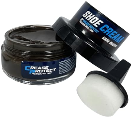 Crease Protect Shoe Cream Polish - Moisturises & Nourishes & Restores Colour - Includes Sponge (Dark Brown, Pack of 1)