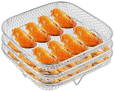 Kikuo Accesorios para freidoras de aire, Triple Estante de Freidora de Aire, Deshidratada, Rejilla cuadrada de acero inoxidable 304 Apilable para freidora de aire Cocinar Deshidratador Accesorios