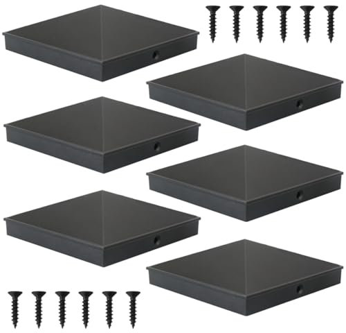 Confezione da 6 tappi piramidali in alluminio per pali in legno da 14 x 14 cm, colore nero opaco per recinzione, ponte e cassetta postale