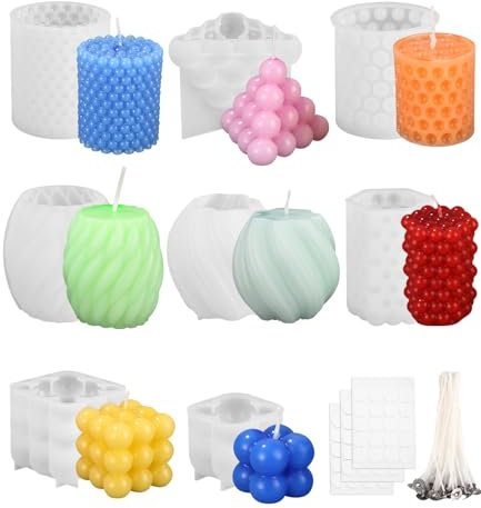 Toaren 8PCS Moldes para Velas 3D de Silicona, Kit de Moldes para Hacer Velas Artesanales, para Hogar y Manualidades