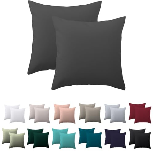 Nesture Kissenbezug 40x40 2er Set - kopfkissenbezug 40x40 cm Anthrazit, 100% Mikrofaser kissenbezüge mit Reißverschluss, Weich und Bügelfrei