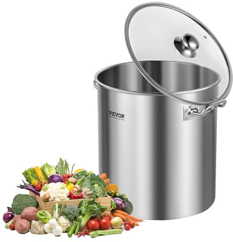 VEVOR Suppentopf aus Edelstahl, 22,7 L Kochtöpfe Großraumtopf, Kochgeschirr-Saucentopf mit Deckel & Griff, Suppentopf in Handelsqualität, Schleifbehandlung, zum Dämpfen Kochen oder Braten, Silber