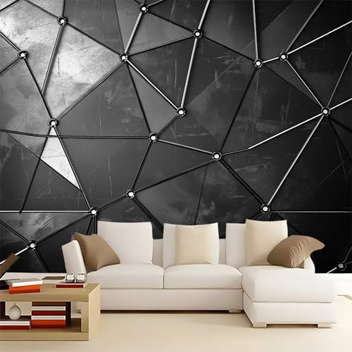 Papel tapiz no tejido Moderno Metal Geométrico Mural fotográfico Murales Arte de pared Papel tapiz moderno Negro Papel tapiz no tejido 300 x 210 cm para sala de estar Dormitorio Restaurante