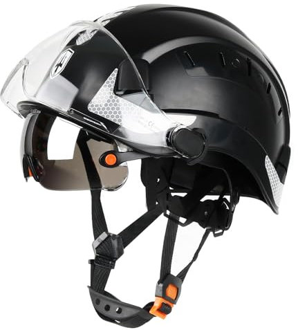 GREEN DEVIL Casque de protection industriel certifié EN397 et EN166 avec visière teintée + transparente | Casque de sécurité avec double visière pour la construction, l'artisanat et l'industrie |