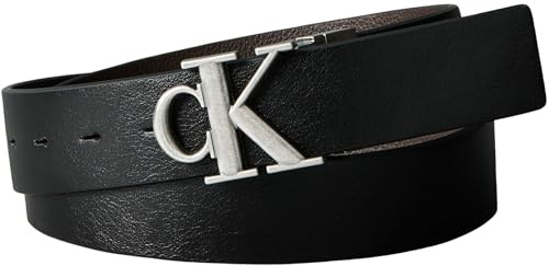 Calvin Klein Cinture da uomo con fibbia CK TUMBLED 35 MM ADJ/REV LV04D7049G, NERO (nero/CK marrone scuro/argento anticato), 85, Nero (Nero/Ck Marrone scuro/Argento antico), 85 cm