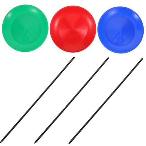 SKISUNO Rotating Plastic Juggling Plates with Hand Sticks Lightweight Circus Skill Training Props for Entertainment and Balance Performance Red Blue Green