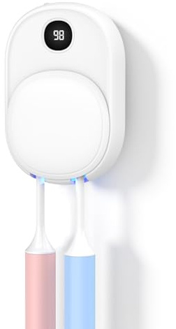 Porte Brosse à Dents Mural avec Stérilisation UV-C & Ventilation de Séchage – Support pour 2 Brosses à Dents, sans Perçage, Rechargeable USB, Rangement Hygiénique de Voyage pour Salle de Bain