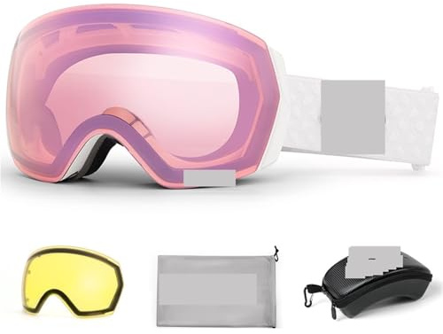 KJBDQQH Skidglasögon skidglasögon herr dam anti-fog glasögon snöglasögon vuxna snowboard glasögon med nattgula linser och fodral (Sakula set)