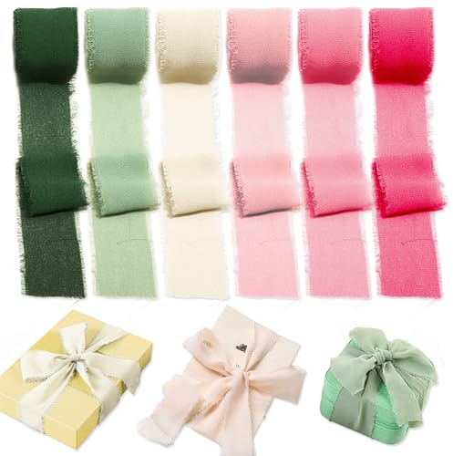 6 Rollos Cinta de Gasa, 4 cm x 30 m Cinta para Regalos de Seda, 6 Colores Cinta Decorativa para Lazo de Boda y Adorno de Ramos Florales y Regalos