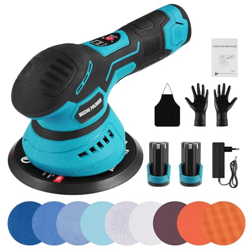 Teodute 150mm Levigatrice Orbitale, 8 Velocità Regolabili, 2500-5500 g/min Levigatrice Rotorbitale, Levigatrice per Ceratura Lucidatura Rimozione Vernice e Ruggine (con 2 X 2,0 Ah Batterie)