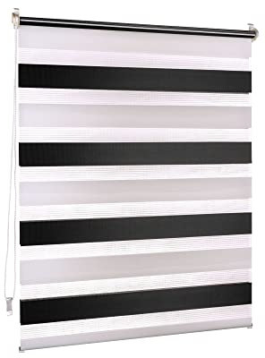 Victoria M. Doppelrollo Klemmfix ohne Bohren, 80 x 150 cm (BxH) Schwarz - Weiß, Rollo Fensterrollo lichtdurchlässig & verdunkelnd,Duo-Rollo Klemmmontage Zebrarollo für Fenster & Türen
