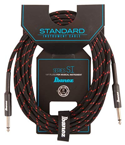 Ibanez SI20-BW 20 ft 2 Straight Plugs Standard Woven Instrument Cable - Black/Wine Red