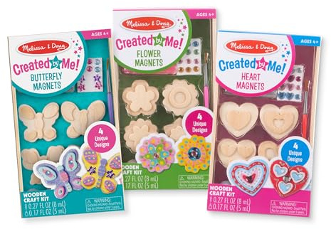 Melissa & Doug Decorate-Your-Own Wooden Magnets Craft Kit Bundle (12 Magnets) - Wood Crafts for Kids, Preschool Toys, and Learning Resources for Ages 4+