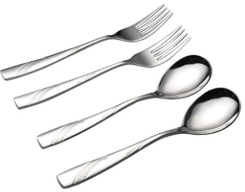 Lesbye Lot de 4 Fourchette à Servir Et Cuillères de Service, Grande Cuillère Grande Fourchettes