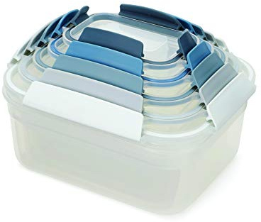 Joseph Joseph 81108 Nest Lock Plastic Food Storage Container Set with Lockable Airtight Leakproof Lids, Sky