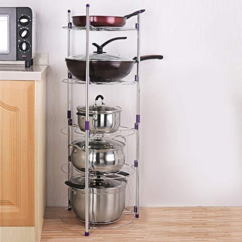 Pan Stands and Racks 5 Tiers Carbon Steel Pot Rack, Standing Pot Pan Storage Pot Pan Storage Round Corner Shelf with Purple Smooth Tripod for Rice Cooker Saucepan Frying Pan in Bath Room Kitchen