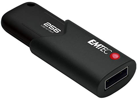 Emtec Unità flash USB 3.0 (3.2) Click Secure B120, memoria flash Drive da 256 GB, archiviazione esterna, lettura 100 Mb/S, Scrittura 20 Mb/S, con software di Encryption AES260, colore: Nero
