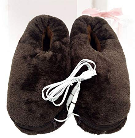 1 Paar Usb Elektrische Heizung Hausschuhe Braune Warme Hausschuhe Fußwärmer Und Heizkissen Elektrischer Heizschuh Usb-plüsch Plüsch Fußwärmer Winterschuhe Haushalt Mann Heizschuhe