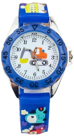 Hemobllo Grazioso orologio per bambini, design escavatore, orologio 3D, quadrante in, orologio analogico al quarzo, con cinturino in silicone, impermeabile, alla moda, per bambini, cinghia
