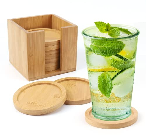 Dreamhigh® Sottobicchieri Legno 10 Pezzi, Sottobicchieri Assorbenti, con Portaoggetti e Mobili Protettivi, Sottobicchiere per Birra, Bevande, Tazze, Bicchieri, Tazza da Caffè - 10x10 cm