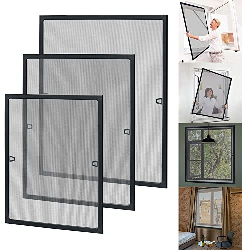 TRMLBE Zanzariera per finestra con telaio in alluminio, 120 x 140 cm, zanzariera per finestre, senza fori e viti, protezione dagli insetti, permeabile all'aria, colore nero
