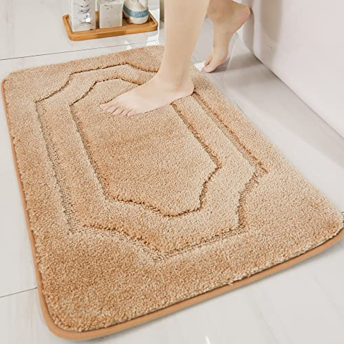 BEQHAUSE Badteppich rutschfeste, Weicher Badematte Waschbar Flauschig, Badezimmerteppich Wasserabsorbierend, Badvorleger für Dusche,Badewanne und Toilette, Beige, 50 x 80 cm