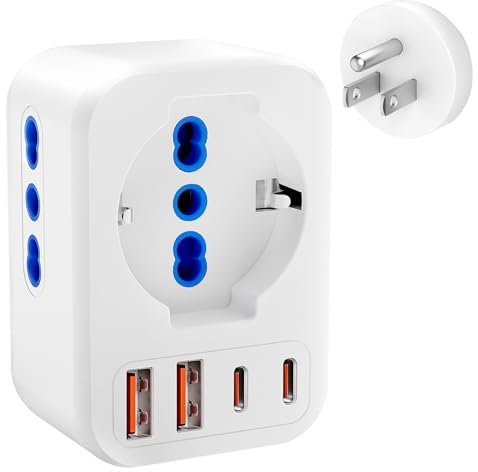 Adaptador Enchufe Europeo/Español a Americano, Adaptador Enchufe USA, Amplia adaptabilidad, Tipo E/F a Tipo B Plug para EEUU, Estados Unidos, Canadá, México (Blanco-7 en 1 Enchufe USA)
