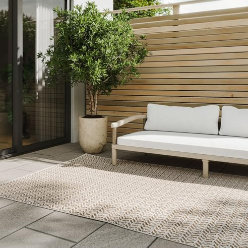 benuta Basic In- & Outdoor Teppich Kaleo - Beige 80x150 cm - Geometrische Muster - Wetterfest & UV-beständig für Balkon, Terrasse, Garten, Küchenteppich & Wohnzimmerteppich - Leicht zu Reinigen