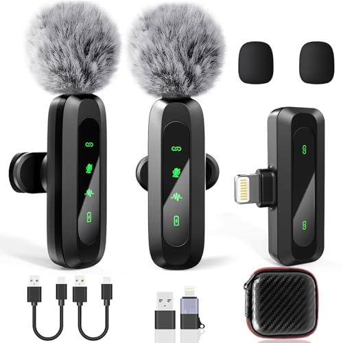TZEKING Micrófono Inalámbrico Solapa para iPhone iPad Android Ordenador,Micrófono Inalámbrico Solapa con LED-Pantalla,Lavalier Micrófono inalámbrico,para Grabación de Vídeo,Youtube,TikTok,Entrevista