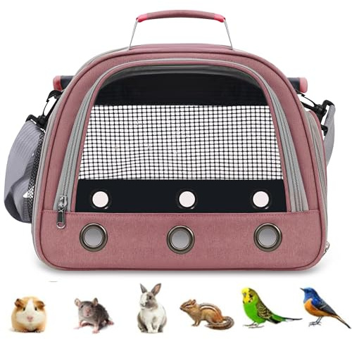 SOLAPOLLO Borsa a tracolla traspirante per pappagallo, criceto, borsa da viaggio per l'esterno, coniglio, riccio, uccello (rosa)