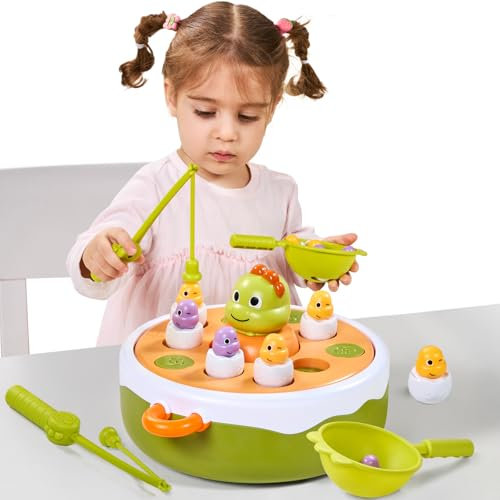 Meribbit 4 in 1 Angelspiel ab 2 3 4 5 Jahren, Aufspringendes & Musikdesign, Montessori Spielzeug Magnet Spiel, Musik Spielzeug für Junge Mädche