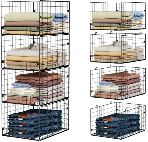 4-Tier Stackable Closet Organizers and Storage Shelves, Foldable Closet Shelf Organizer System, Stackable Storage Bins Drawers for Closet Organizer System, Black(Patent 30022416, 15.7x11.8x34.64)