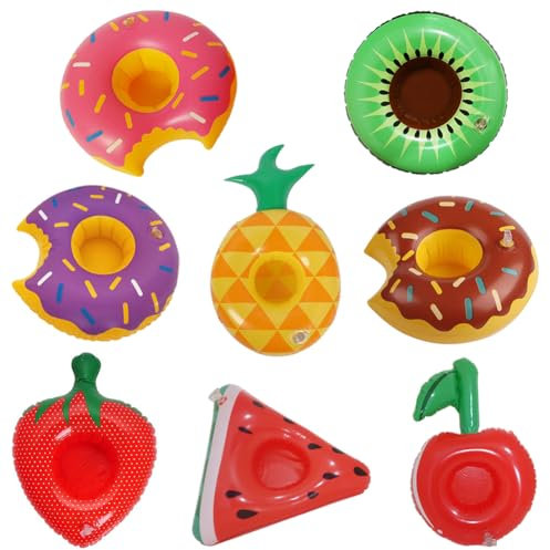 Porte-Gobelet Gonflable Piscine Été Fête Plage Flottant Donuts Fruits Support Boisson PVC Coloré pour Cocktail Jacuzzi Baignoire Vacances Enfants Adultes Accessoire Déco Tropicale Originale