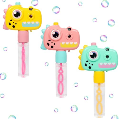 Seifenblasen Set für Kinder,3Stück Seifenblasen Spielzeug Mini Seifenblasen mit Cartoon Projektor Seifenblasenstab mit Dino Griffen Seifenblasen-Nachfüllflasche Klein Bubbles Geburtstag Hochzei Party