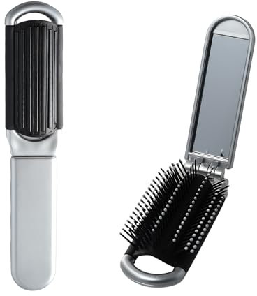 Compact Travel Hair Brush with Removable Mirror, Folding Hair Brush for Women, Collapsible Mini Massage Comb for Gym, Swimming, and Travel, Lightweight Portable Hair Styling Tool