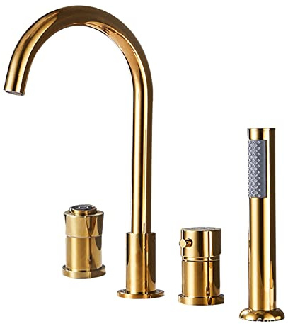 Lyxigt guld och svart 4 hål badkar kran set med handdusch termostatblandare elegant kromfinish modern design elegant badrum duschsystem