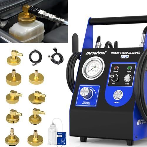 PLAYOCCAR Dispositivo di sfiato dei freni per auto; set di sfiato automatico pulsante, 220 V con 9 adattatori a cilindro del freno principali e 1 contenitore dell'olio dei rifiuti.