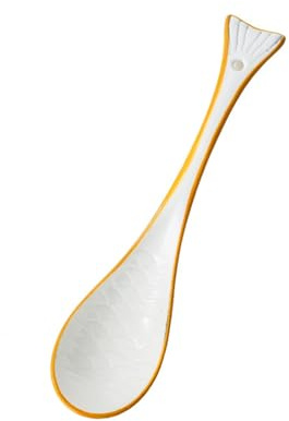Cucharón de sopa Cuchara de pescado 6,7 pulgadas, cubiertos cerámica for sopa, gachas, postre, cereales, arroz, 2 uds(Yellow)