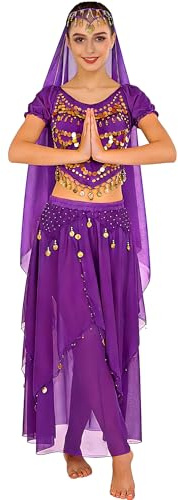 MUNAFIE Belly Dance Tops Coins Skirts Suits Women Girls Bollywood Carnival Arabian Dancing Performance Outfits