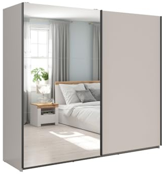 PEGANE Armoire Placard à 2 Portes coulissantes Dont 1 avec Miroir Coloris Beige Kashmir - Longueur 220 x Profondeur 60 x Hauteur 195,5 cm