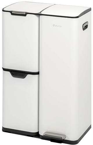 eluno Cubo de basura de aproximadamente 54 litros de capacidad, cubo con pedal con 3 contenedores para una óptima separación de residuos, cubo interior extraíble de plástico, sistema de separación de
