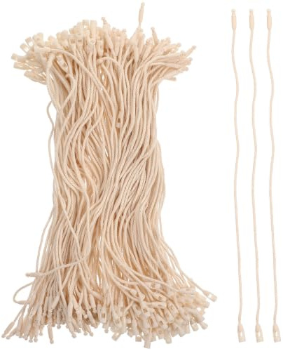 ROMISBABA 400 St Tag String For Packaging med Snap Lock Beige Bomullstråd Säker Tag Breakaway Lanyard för Kläder Bagage och DIY Hantverk