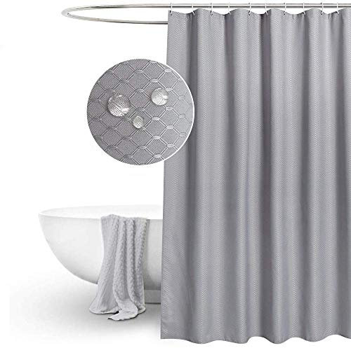 EurCross Grey Shower Curtain Waffle Weave Fabric,Thick Heavy Duty Mould Proof Water Repellent Polyester Shower Curtain for Bathroom With 12pcs Hooks,Size 180x180cm