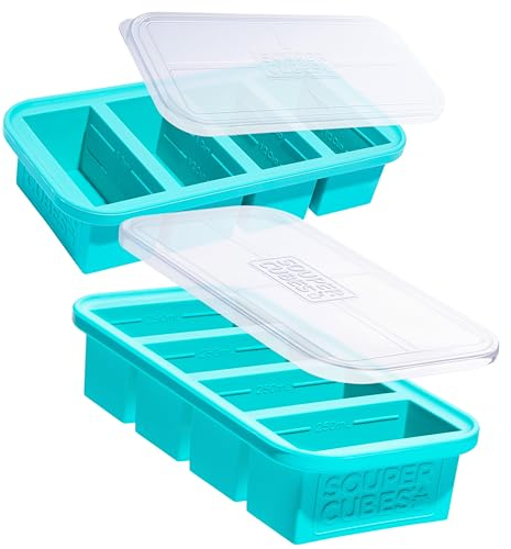 Souper Cubes Plateau de congélation en silicone extra-large de 1 tasse avec couvercle - paquet de 2 - donne 8 portions parfaites de 1 tasse - congeler le bouillon de soupe ou la sauce
