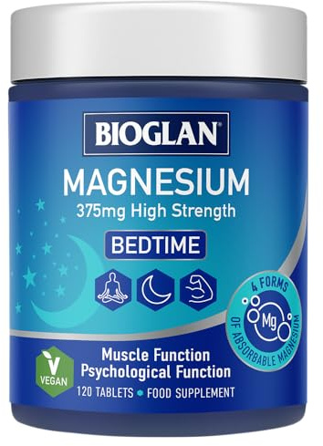 Bioglan High Strength Magnesium 375mg – Glycinate, Citrate, Oxide & Phosphate - High bioavailability & absorption – Supports Muscles, Energy & Sleep - Reduces Tiredness & Fatigue – 120 Vegan Tablets